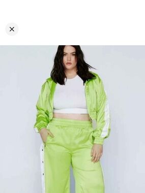 New! Nasty Gal Lime Green & White Side Snap Track Pant 16 & Crop Jacket 20 250$